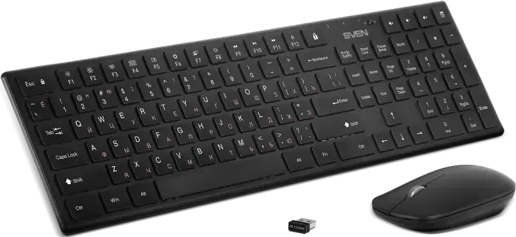 SVEN KB-C2550W Wireless Keyboard and Mouse Set, 2.4 GHz USB Nano Receiver, Scissor Switches, 109 Keys, 5 Quick Access & 12 Multimedia Keys, 1000 dpi Optical Mouse, Black