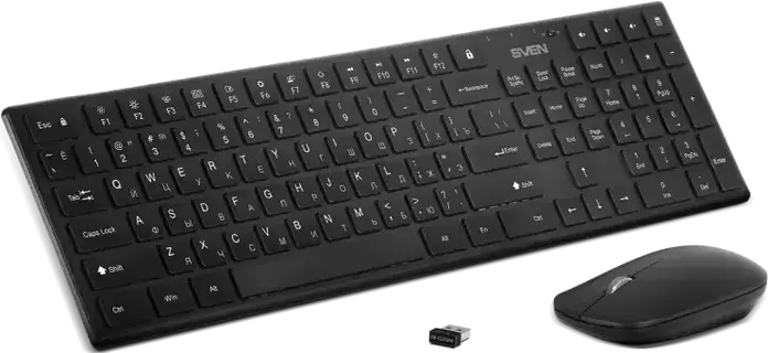 SVEN KB-C2550W Wireless Keyboard and Mouse Set, 2.4 GHz USB Nano Receiver, Scissor Switches, 109 Keys, 5 Quick Access & 12 Multimedia Keys, 1000 dpi Optical Mouse, Black