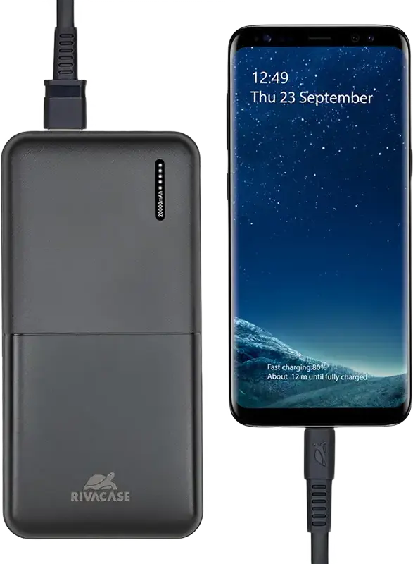 Rivacase VA2572 Power Bank 20000mAh 20W, PD 3.0, QC 3.0, USB-C Input/Output, Pass-Through Charging, 74Wh, Black