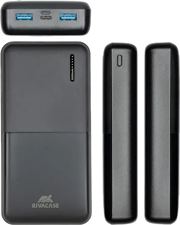 Rivacase VA2572 Power Bank 20000mAh 20W, PD 3.0, QC 3.0, USB-C Input/Output, Pass-Through Charging, 74Wh, Black