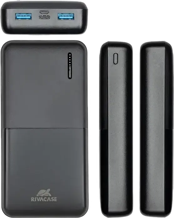 Rivacase VA2572 Power Bank 20000mAh 20W, PD 3.0, QC 3.0, USB-C Input/Output, Pass-Through Charging, 74Wh, Black