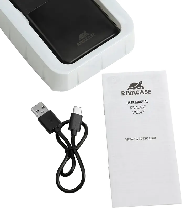 Rivacase VA2572 Power Bank 20000mAh 20W, PD 3.0, QC 3.0, USB-C Input/Output, Pass-Through Charging, 74Wh, Black