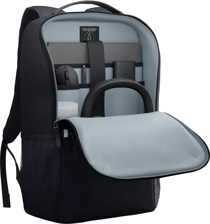 Rucsac Dell EcoLoop Essential CP3724 pentru Laptopuri pana la 16", Capacitate 18L, Poliester Reciclat, Rezistent la Apa, Protectie Spuma 360º, Negru