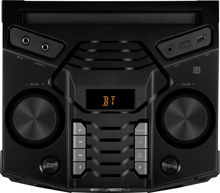 SVEN PS-1500 Party Speaker System, 500W RMS, Bluetooth, NFC, TWS, RGB Backlight, FM Radio, Mic & Guitar Inputs, MDF Wood Cabinet, Black