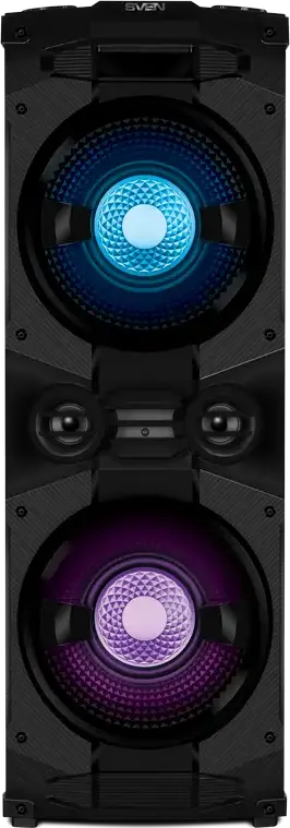 SVEN PS-1500 Party Speaker System, 500W RMS, Bluetooth, NFC, TWS, RGB Backlight, FM Radio, Mic & Guitar Inputs, MDF Wood Cabinet, Black