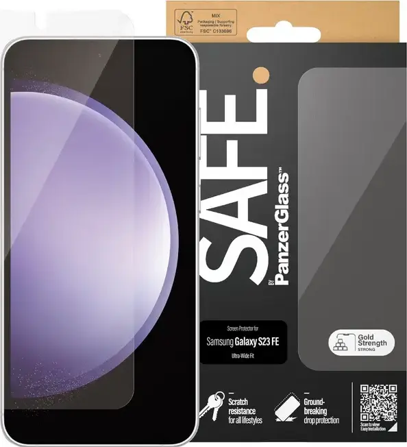Защитное стекло PanzerGlass SAFE. Ultra-Wide Fit для Samsung Galaxy S23 FE, закаленное стекло с поглощением ударов и защитой от царапин