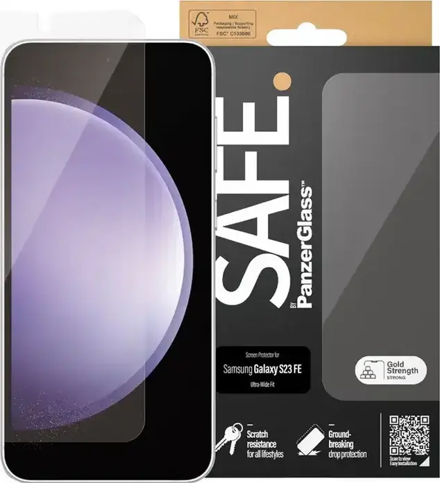 Защитное стекло PanzerGlass SAFE. Ultra-Wide Fit для Samsung Galaxy S23 FE, закаленное стекло с поглощением ударов и защитой от царапин