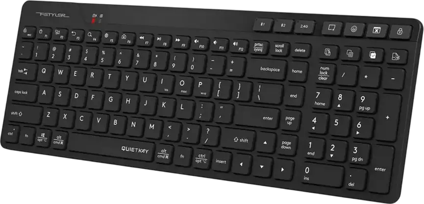 A4Tech FBK27C AS Wireless Keyboard, Bluetooth & 2.4GHz, Multi-Device Pairing for 3 Devices, QuietKey Membrane, USB-C Rechargeable, Black