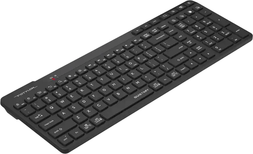 A4Tech FBK27C AS Wireless Keyboard, Bluetooth & 2.4GHz, Multi-Device Pairing for 3 Devices, QuietKey Membrane, USB-C Rechargeable, Black