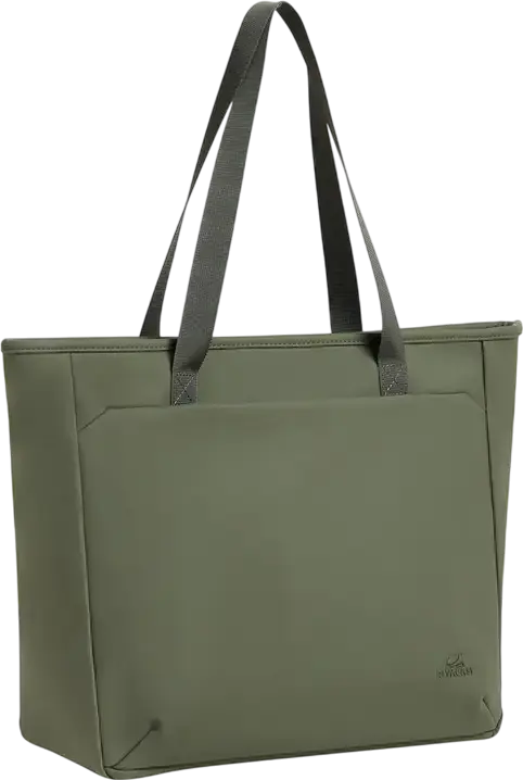 Rivacase Eden-Eco 7821 Women's Laptop Tote Bag, 14 inch, 14L, Water-Resistant Polyester RPET PU, Olive Green, with Trolley Strap and Padded Compartment