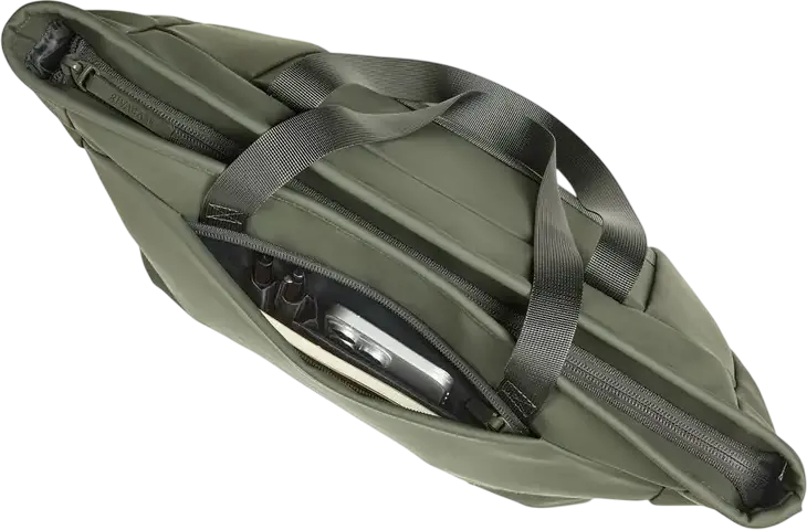 Rivacase Eden-Eco 7821 Women's Laptop Tote Bag, 14 inch, 14L, Water-Resistant Polyester RPET PU, Olive Green, with Trolley Strap and Padded Compartment