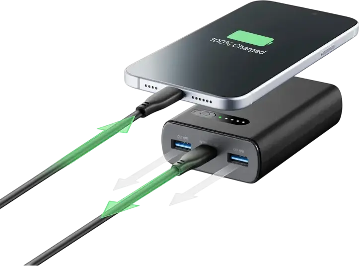 Внешний аккумулятор Cellularline Fast PD 10000, 10000mAh, USB-C Power Delivery 20W, 2 порта USB-A 18W Adaptive, Soft-Touch пластик, черный