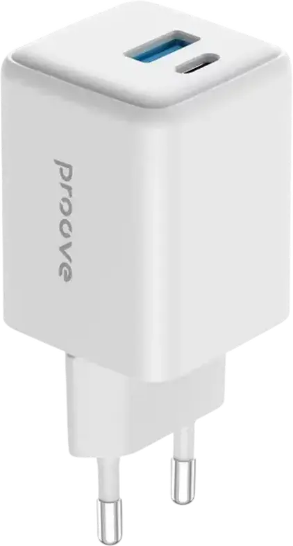 Proove Pocket GaN 30W Compact Wall Charger, Dual Port USB-C PD 3.0 & USB-A QC 4+ PPS, EU Plug, Fire-resistant Polycarbonate, White