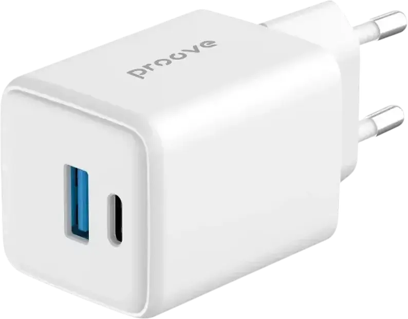 Proove Pocket GaN 30W Compact Wall Charger, Dual Port USB-C PD 3.0 & USB-A QC 4+ PPS, EU Plug, Fire-resistant Polycarbonate, White