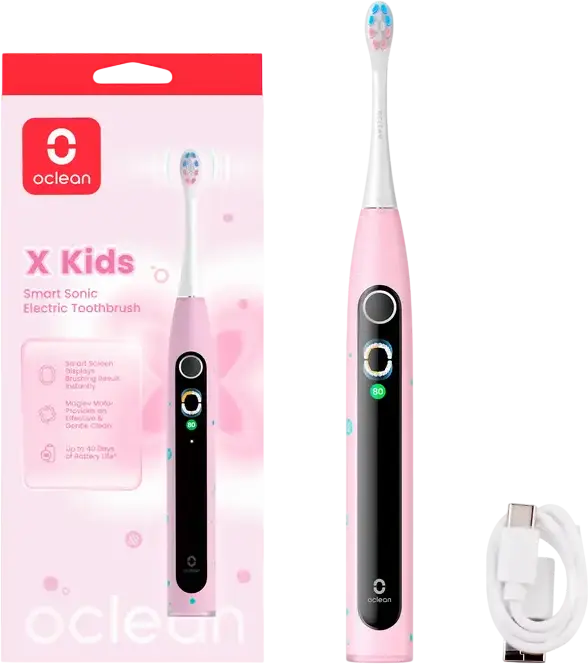 Oclean X Kids Smart Electric Toothbrush for Children and Teens, Maglev Motor 72000 movements/min, 5 Brushing Modes, LED Smart Screen, USB-C, Pink