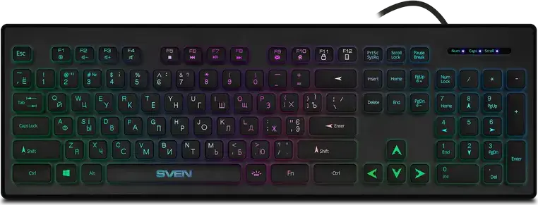 SVEN KB-C7500EL Multimedia Membrane Wired USB Keyboard, RGB Backlight with Breathing Mode, 104 Keys, 12 Shortcut Keys, EN/RU Layout, Black