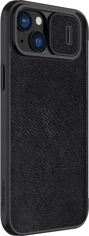 Nillkin Qin Pro Leather Flip Case for iPhone 15 Plus, Premium PU Leather with CamShield Slide Camera Cover and Integrated Card Slots, Black