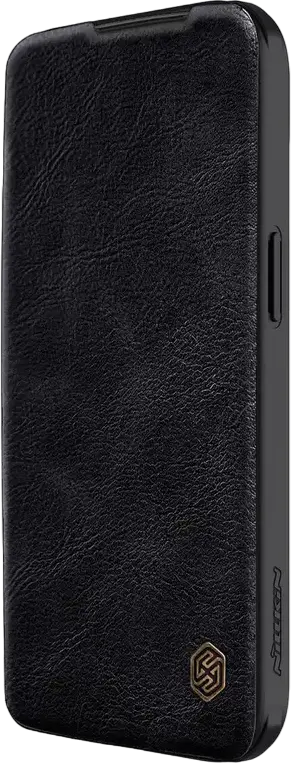 Nillkin Qin Pro Leather Flip Case for iPhone 15 Plus, Premium PU Leather with CamShield Slide Camera Cover and Integrated Card Slots, Black