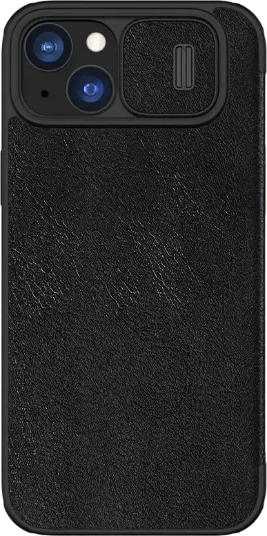 Nillkin Qin Pro Leather Flip Case for iPhone 15 Plus, Premium PU Leather with CamShield Slide Camera Cover and Integrated Card Slots, Black