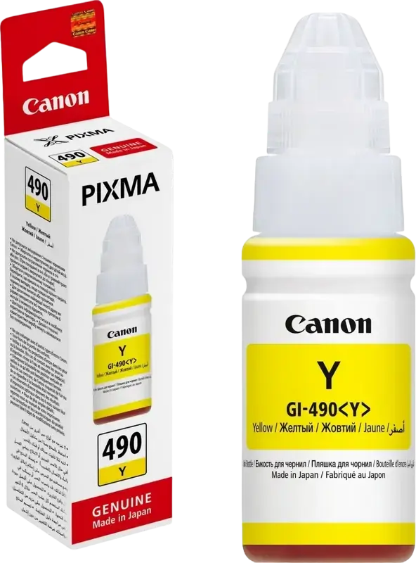 Sticla de Cerneala Canon GI-490 Yellow 70ml pentru PIXMA G1400 G2400 G3400 G4400 Series, Refill Dye-based pentru Imprimante CISS, Capacitate 6000 Pagini