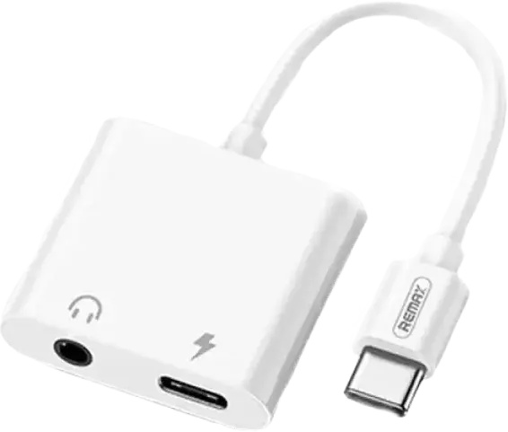 Adaptor Remax RL-LA11 USB Type-C la Jack 3.5mm si USB-C, Splitter Audio cu Incarcare Rapida 30W, Material ABS, Alb