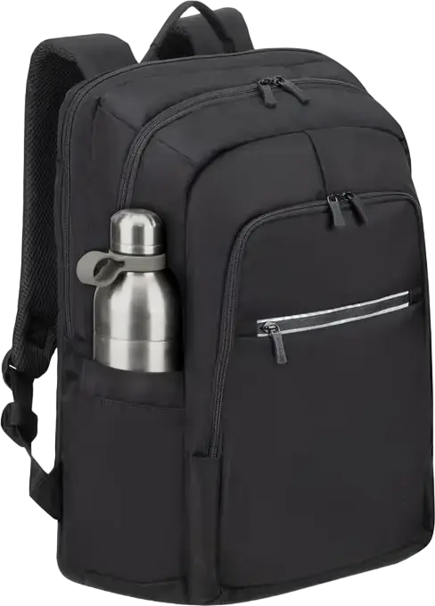 RivaCase 7569 Alpendorf ECO Laptop Backpack for up to 17.3 inch Laptops, RPET Eco-Friendly Polyester, Black, Padded Compartment, Reflective Zipper