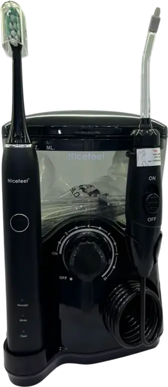 Irrigator Oral Nicefeel FC163A, Aparat de Curatat Dentar cu Rezervor 600ml, 10 Moduri Presiune, 3 Nivele Intensitate, 7 Duze si Peruta Electrica