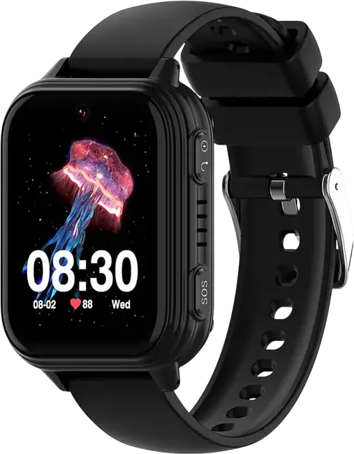 Wonlex KT33 4G Smartwatch for Kids, Black, 1.78" AMOLED Display, 1GB RAM 8GB ROM, GPS LBS WiFi, IP67 Waterproof, Heart Rate & Blood Pressure Monitor, Video Calls, SOS