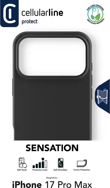 Husa Cellularline Sensation pentru Apple iPhone 17 Pro Max, Cover din Silicon Soft-touch cu Tehnologie Antibacteriana si Microfibra, SENSATIONIPH17PRMK
