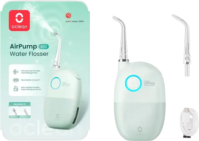 Oclean AirPump A10 Water Flosser, Oral Irrigator with AirPump Technology, 3 Smart Intensity Modes, 40-Day Battery Life, Portable Palm-Sized Design, Green