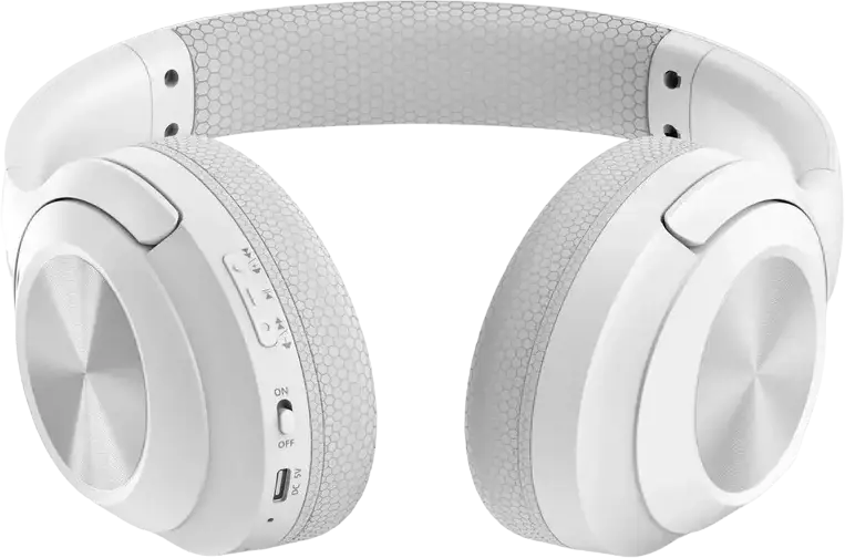 A4Tech BH220 Wireless Bluetooth 5.3 Headphones, White, 0.5m Cable, 40mm Hybrid Diaphragm Drivers, ENC Omni-Directional Microphone, 40h Playtime, M.O.C.I. Carbon Fiber Frame