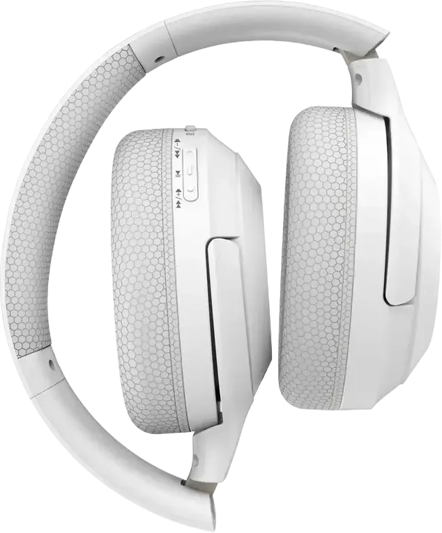 A4Tech BH220 Wireless Bluetooth 5.3 Headphones, White, 0.5m Cable, 40mm Hybrid Diaphragm Drivers, ENC Omni-Directional Microphone, 40h Playtime, M.O.C.I. Carbon Fiber Frame
