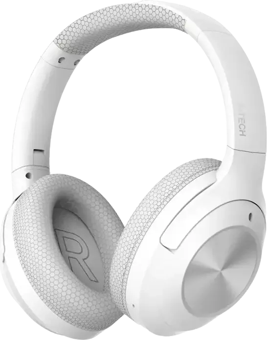 A4Tech BH220 Wireless Bluetooth 5.3 Headphones, White, 0.5m Cable, 40mm Hybrid Diaphragm Drivers, ENC Omni-Directional Microphone, 40h Playtime, M.O.C.I. Carbon Fiber Frame