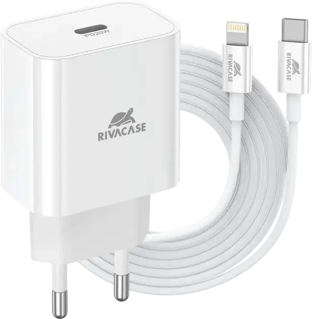Incarcator de perete Rivacase PS4101 WD5 20W USB-C, Incarcare Rapida PD 3.0 si QC 3.0, Priza EU, Alb, Plastic ABS, Include Cablu USB-C, pentru iPhone 8 si ulterior