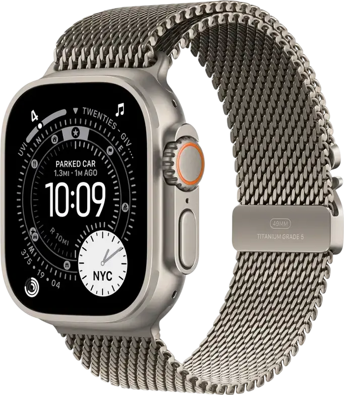 Smartwatch Apple Watch Ultra 3 49mm Carcasă Titan Natural, GPS Dual-Frecvență, Conectivitate 5G și Satelit, Rezistență Apă WR100, watchOS 26