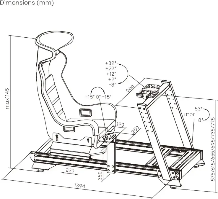 Lumi LRS16-BS04 Sim Racing Cockpit, Iron and Aluminum Frame, Suede-like Bucket Seat, Adjustable Steering Wheel, Pedal and Gear Shift Mounts, Black