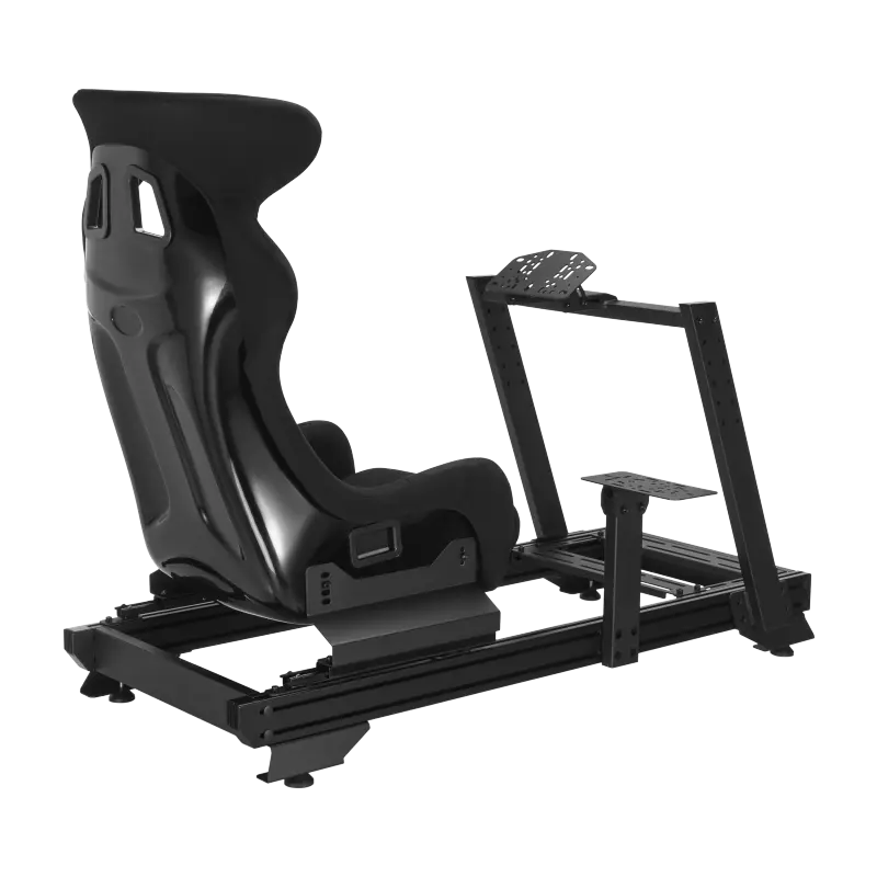 Lumi LRS16-BS04 Sim Racing Cockpit, Iron and Aluminum Frame, Suede-like Bucket Seat, Adjustable Steering Wheel, Pedal and Gear Shift Mounts, Black