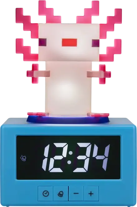 Paladone Minecraft Axolotl Icon Alarm Clock 15043, Digital Display, 15 cm, ABS Plastic, Night Light, Tap-to-Snooze, Official Minecraft Sound, Multicolor