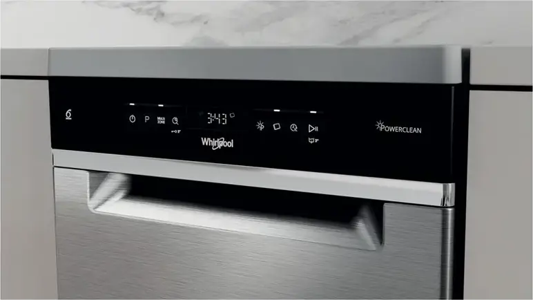 Whirlpool WSFO 3O34 PF X Slim Freestanding Dishwasher, 45cm, 10 Place Settings, 6th Sense Technology, NaturalDry, 8 Programs, Stainless Steel