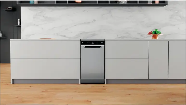 Whirlpool WSFO 3O34 PF X Slim Freestanding Dishwasher, 45cm, 10 Place Settings, 6th Sense Technology, NaturalDry, 8 Programs, Stainless Steel