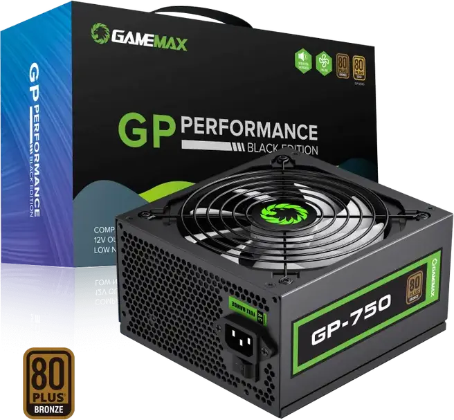 Sursa Alimentare Gamemax GP-750 750W ATX, Eficienta 80 PLUS Bronze, PFC Activ, Design DC-to-DC, Ventilator Ultra Silent 140mm, Cabluri Plate Negre