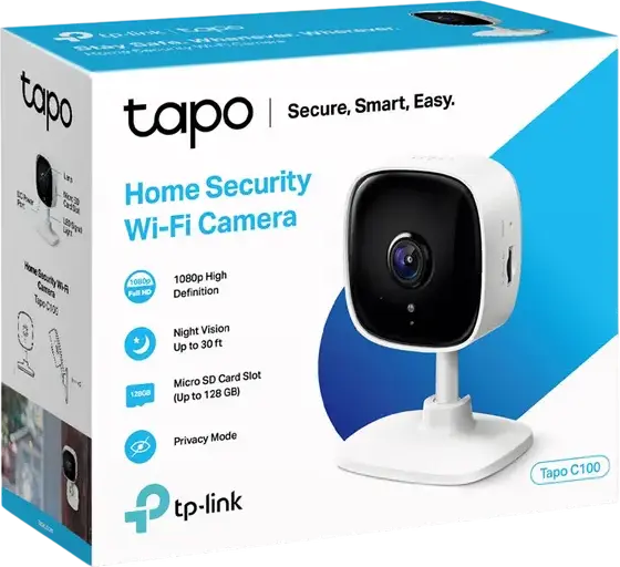 Wi-Fi Камера Видеонаблюдения TP-Link Tapo C100 Full HD 1080p, Ночное Видение 9м, Двусторонняя Аудиосвязь, Датчик Движения, слот microSD до 128ГБ, Белая