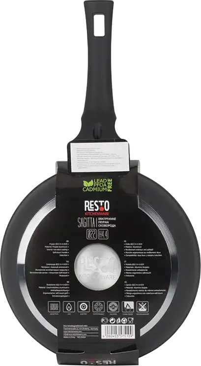 Сковорода Resto Kitchenware 93325 SAGITTA из алюминия с антипригарным покрытием PFLUON 24 см, индикатор Thermospot, для индукционных плит, черная