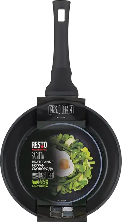 Сковорода Resto Kitchenware 93325 SAGITTA из алюминия с антипригарным покрытием PFLUON 24 см, индикатор Thermospot, для индукционных плит, черная