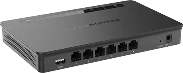 Grandstream GWN7001 Multi-WAN Gigabit VPN Router, 6x 10/100/1000Mbps Ethernet Ports, 256MB RAM, Built-in Firewall, Desktop/Wall-Mount, Black