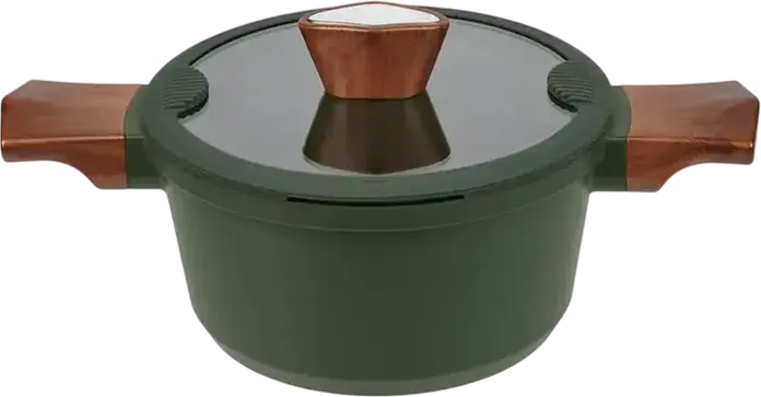 Oala RESTO 93701 SADR din Aluminiu cu Capac Glass, Interior Non-stick, Compatibila cu Inductie, 2.6L, 20cm, Verde