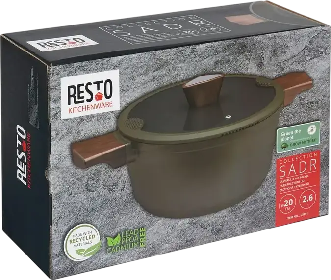 Oala RESTO 93701 SADR din Aluminiu cu Capac Glass, Interior Non-stick, Compatibila cu Inductie, 2.6L, 20cm, Verde
