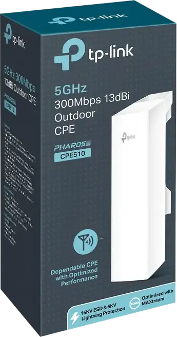 TP-Link CPE510 Pharos Уличная точка доступа 5 ГГц 300 Мбит/с Направленная антенна 13 дБи 2x2 MIMO Дальность 15 км Защита IPX5 Пассивный PoE