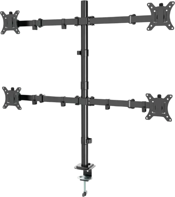 Gembird MA-D4-01 Quad Monitor Arm Desk Mount, 2x2 Configuration, 13-32 inch Screens, VESA 75x75 100x100, 10kg per Screen, Black Steel