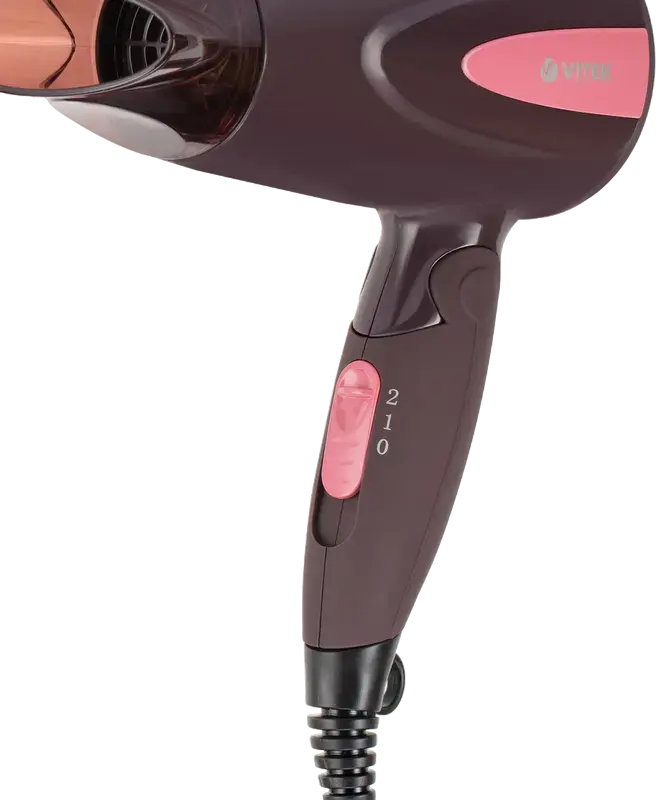 VITEK VT-2261 Compact Hair Dryer 1300W, 2 Speed and 2 Heat Settings, Cold Air Shot, Foldable Handle, Concentrator Nozzle, Bordo